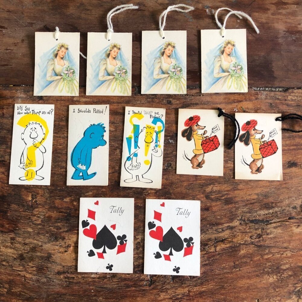 Vtg Bridge Tally Cards Lot 11 Poodle Dog Bride Jokes 1960s‎ Hallmark Gibson New